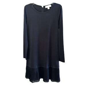 Michael Kors Michael Black Dress Pleated Bottom Hem Long Sleeve Size Medium